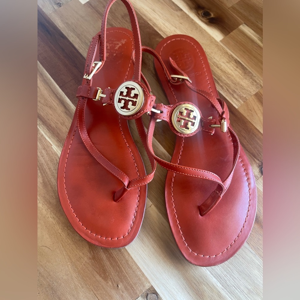 Tory Burch Orange Equestrian Ali Thong Sandals